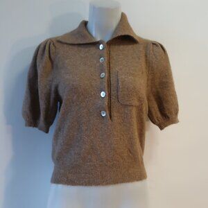 Womens Robertson & Rodeo Light Brown Short Puff Sleeve Pullover Sweater S